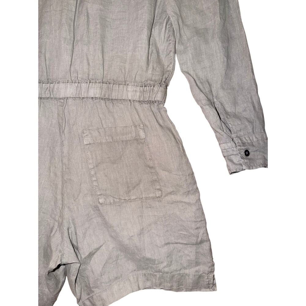 James perse 100% linen tan oatmeal romper long sleeve 0 minimalist drawstring - Picture 6 of 8